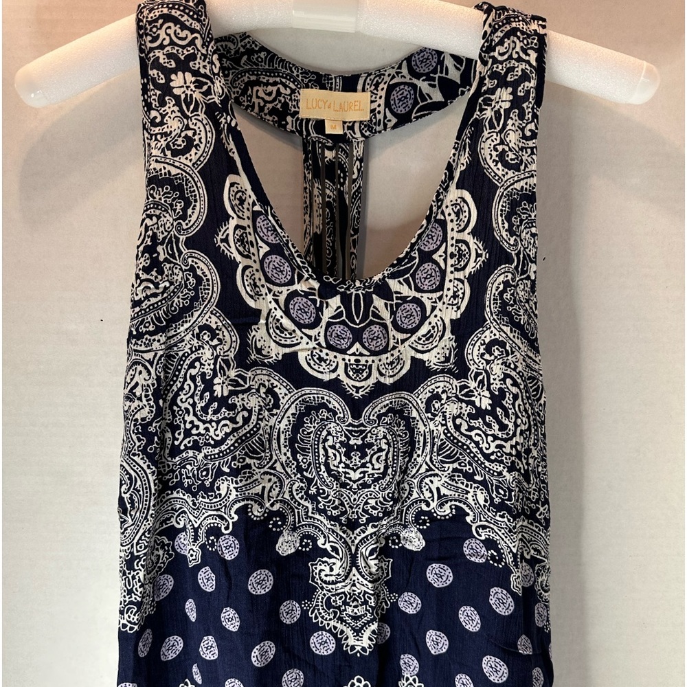 Lucy and Laurel Navy Blue Sleeveless Top Rayon Tank Size Medium